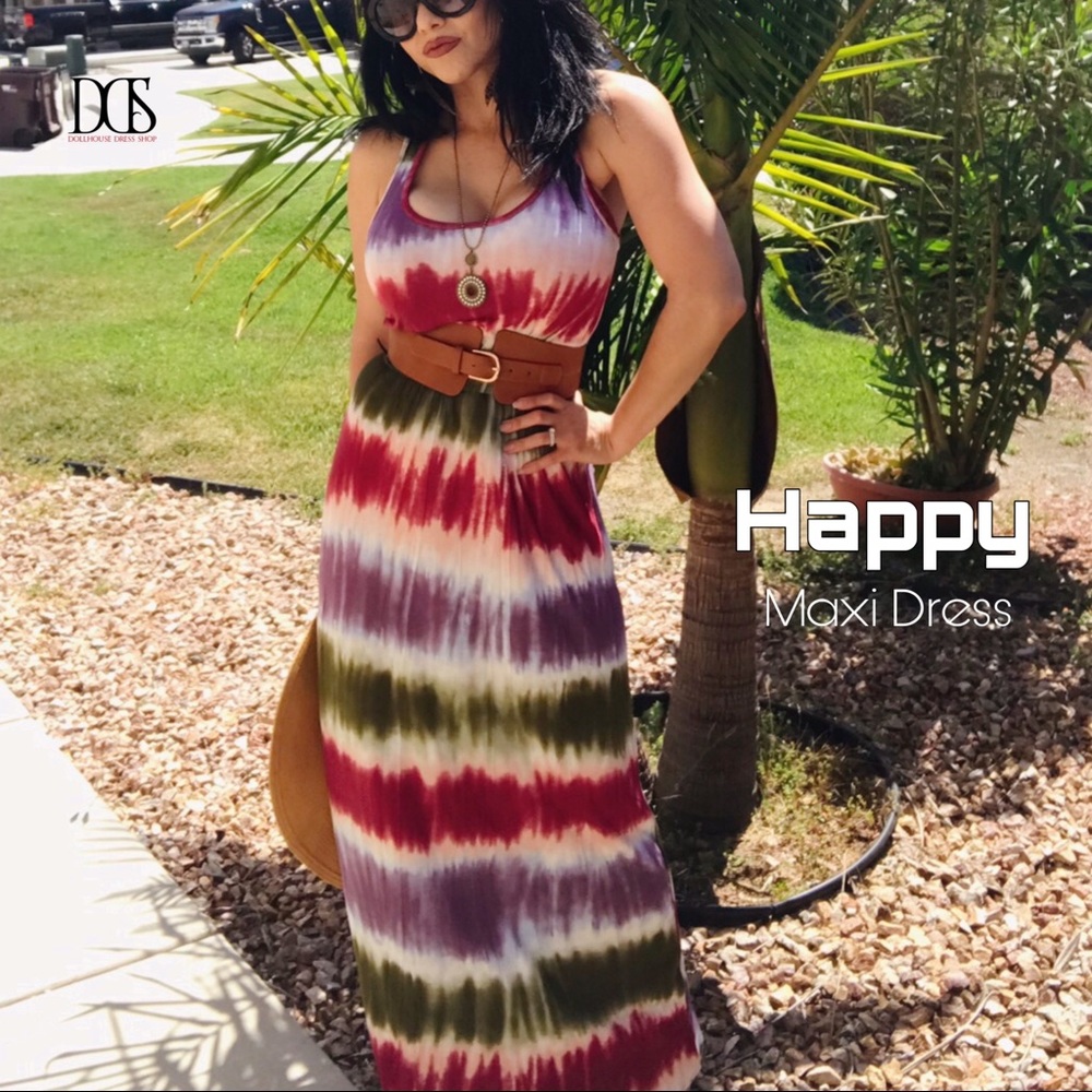 🔥 Sale 🔥 Happy - Tie Dye Print Jersey Maxi Dress